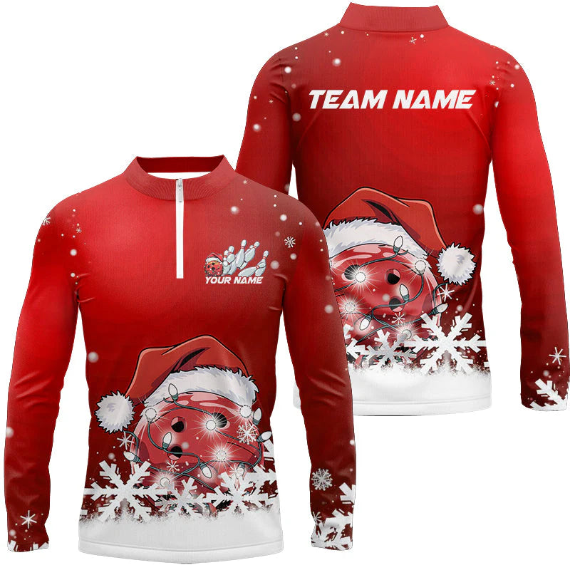 Snowflake Custom Christmas Bowling Shirts, Santa Bowling Team Outfit, Christmas Bowling uniforms Personalized Name And Team Name