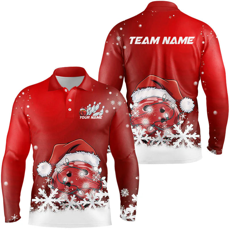 Snowflake Custom Christmas Bowling Shirts, Santa Bowling Team Outfit, Christmas Bowling uniforms Personalized Name And Team Name