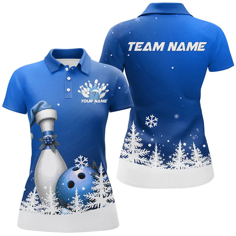 Snowflake Custom Christmas Bowling Team Polo Shirt, Christmas Bowling uniforms - Bowling Shirts Personalized Name And Team Name