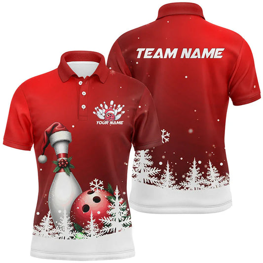 Snowflake Custom Christmas Bowling Team Polo Shirt, Christmas Bowling uniforms - Bowling Shirts Personalized Name And Team Name