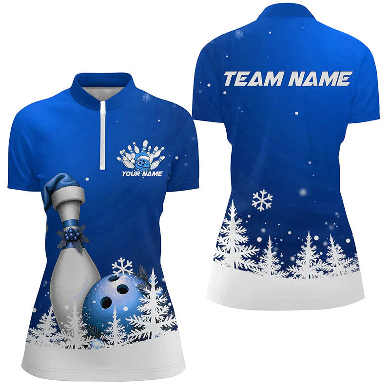 Snowflake Custom Christmas Bowling Team Polo Shirt, Christmas Bowling uniforms - Bowling Shirts Personalized Name And Team Name