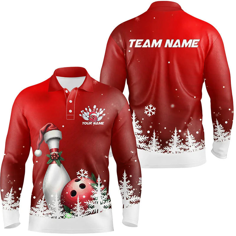 Snowflake Custom Christmas Bowling Team Polo Shirt, Christmas Bowling uniforms - Bowling Shirts Personalized Name And Team Name