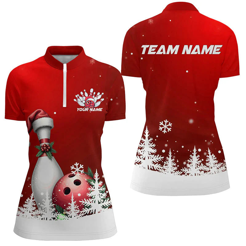 Snowflake Custom Christmas Bowling Team Polo Shirt, Christmas Bowling uniforms - Bowling Shirts Personalized Name And Team Name