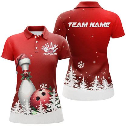 Snowflake Custom Christmas Bowling Team Polo Shirt, Christmas Bowling uniforms - Bowling Shirts Personalized Name And Team Name
