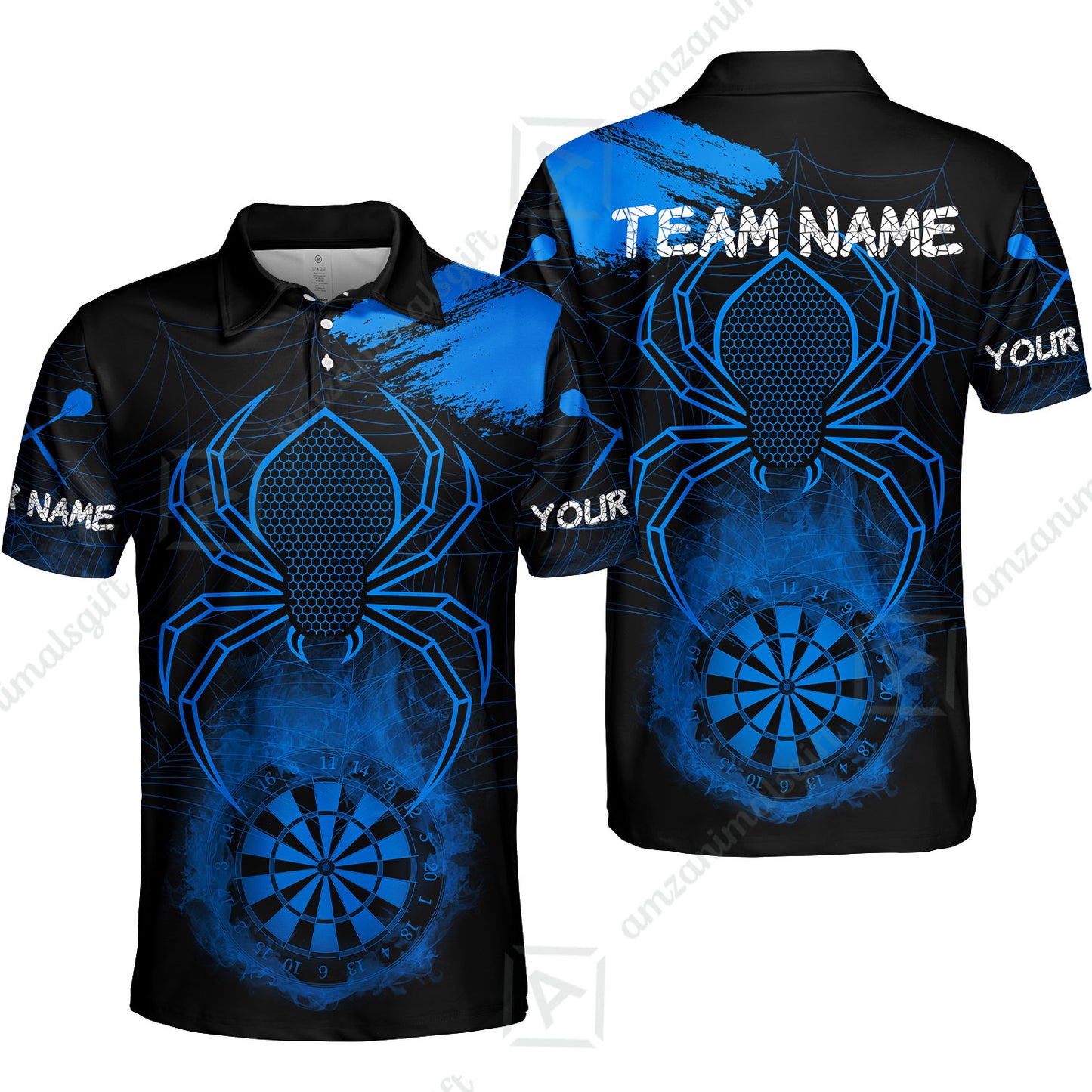 Customized Darts Polo Shirt, Darts Spider Men's Grunge Darts Shirt Smoke Dartboard Polo Shirt for Darts Players