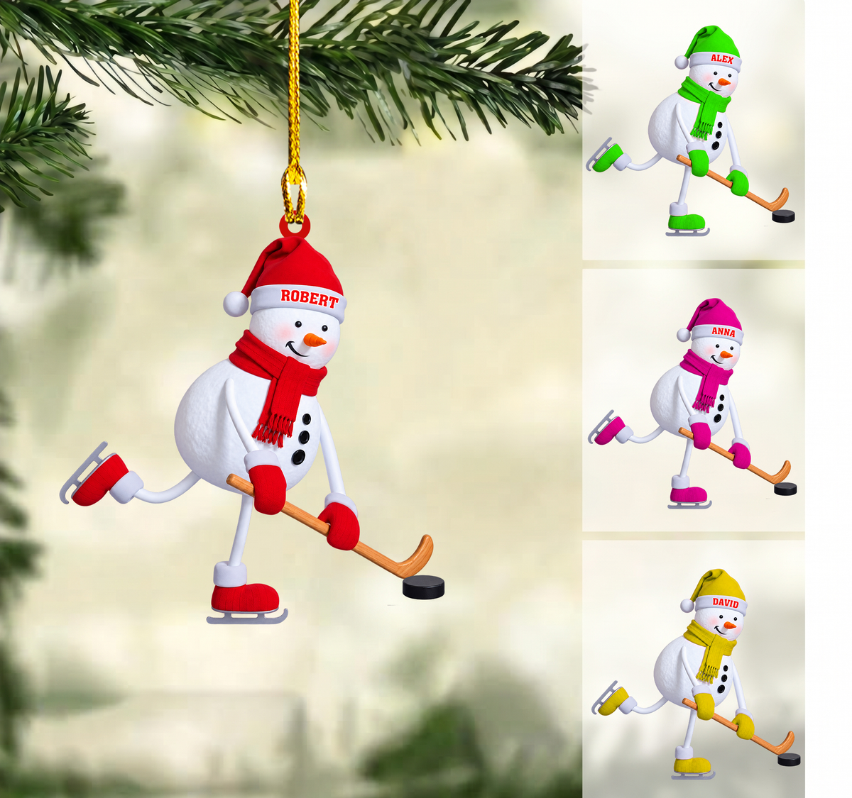 Personalized Hockey Player Christmas Ornament, Skating Snowman Mascot Action, Custom Ornament Christmas Gift, Keychain Hockey, Car Ornament Hockey