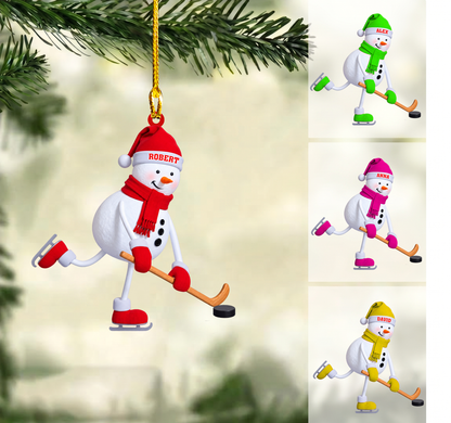 Personalized Hockey Player Christmas Ornament, Skating Snowman Mascot Action, Custom Ornament Christmas Gift, Keychain Hockey, Car Ornament Hockey