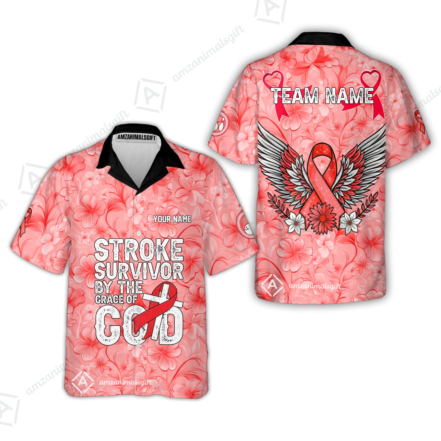 Stroke Survivor Custom Name Bowling Polo Shirt – Stroke Survivor By The Grace Of God – Custom Team Bowling Jersey