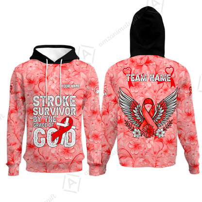 Stroke Survivor Custom Name Bowling Polo Shirt – Stroke Survivor By The Grace Of God – Custom Team Bowling Jersey