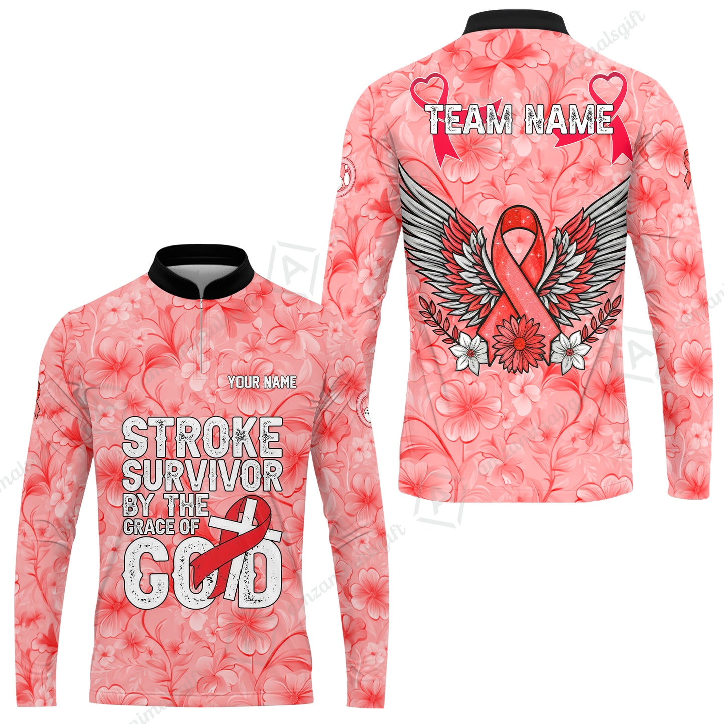 Stroke Survivor Custom Name Bowling Polo Shirt – Stroke Survivor By The Grace Of God – Custom Team Bowling Jersey