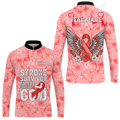 Stroke Survivor Custom Name Bowling Polo Shirt – Stroke Survivor By The Grace Of God – Custom Team Bowling Jersey