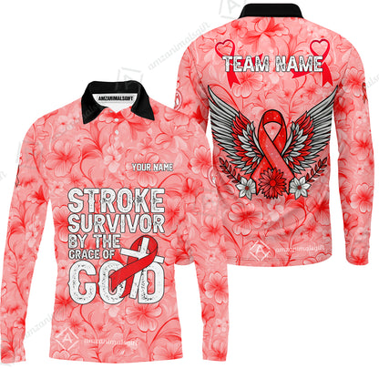 Stroke Survivor Custom Name Bowling Polo Shirt – Stroke Survivor By The Grace Of God – Custom Team Bowling Jersey