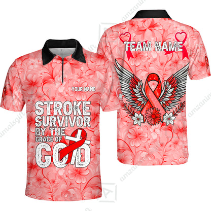 Stroke Survivor Custom Name Bowling Polo Shirt – Stroke Survivor By The Grace Of God – Custom Team Bowling Jersey