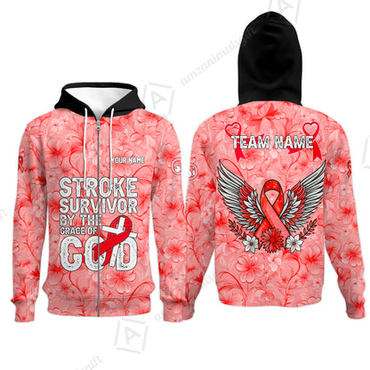 Stroke Survivor Custom Name Bowling Polo Shirt – Stroke Survivor By The Grace Of God – Custom Team Bowling Jersey