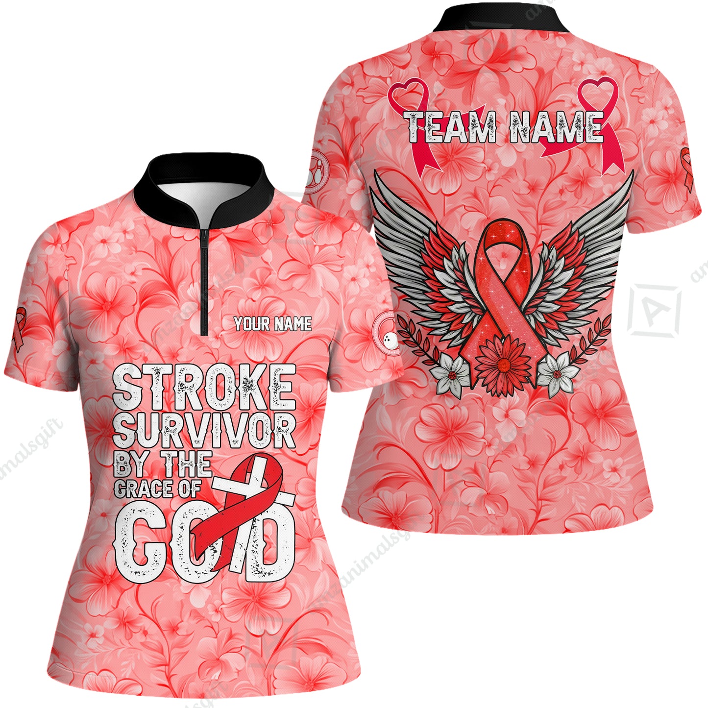 Stroke Survivor Custom Name Bowling Polo Shirt – Stroke Survivor By The Grace Of God – Custom Team Bowling Jersey
