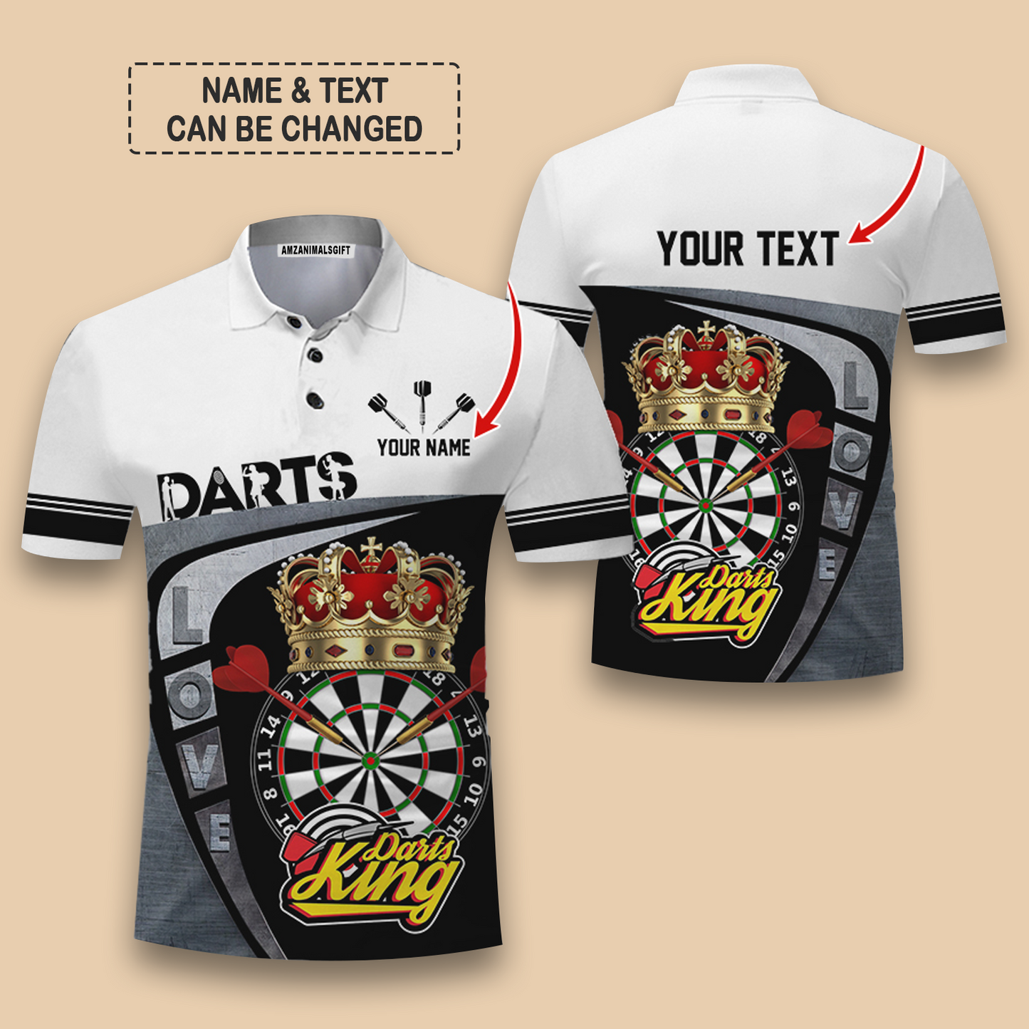 Customized Name & Text Darts Polo Shirt, Darts King Personalized Name Darts Uniforms Polo Shirt For Men - Perfect Gift For Darts Lovers, Darts Players