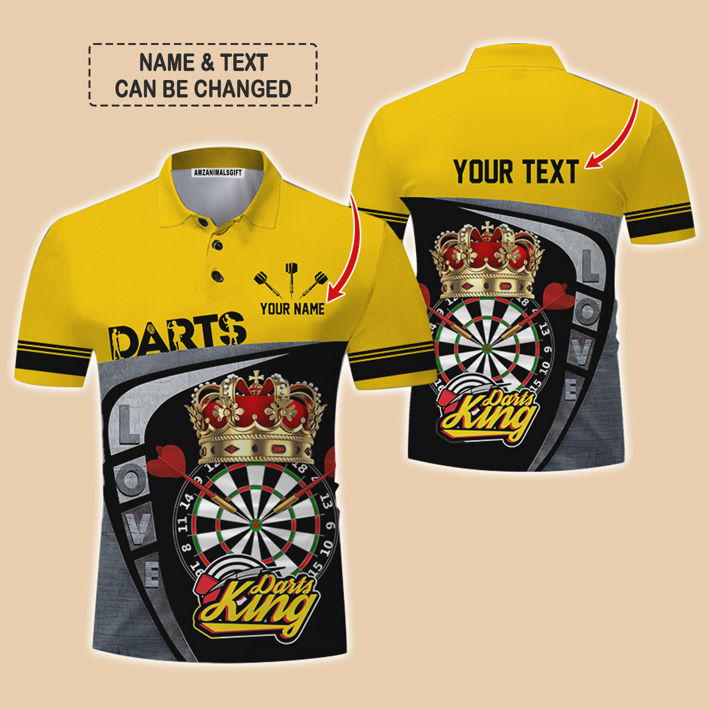 Customized Name & Text Darts Polo Shirt, Darts King Personalized Name Darts Uniforms Polo Shirt For Men - Perfect Gift For Darts Lovers, Darts Players