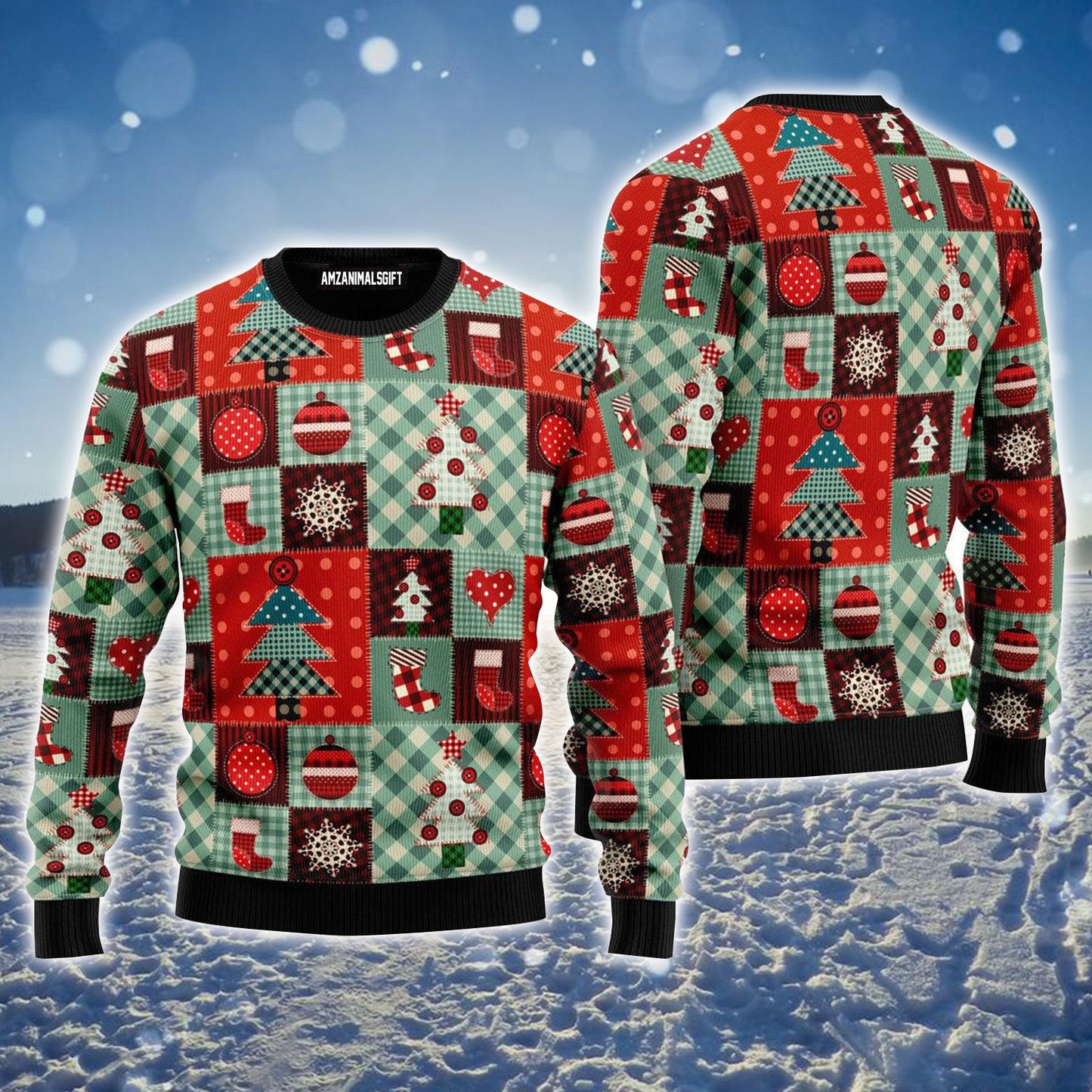 Patchwork Xmas Pattern Ugly Sweater For Men & Women, Perfect Outfit For Christmas New Year Autumn Winter