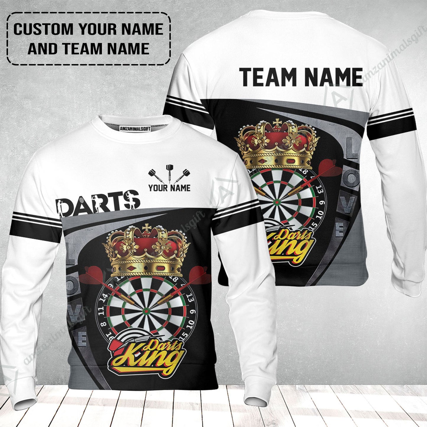 Customized Name & Text Darts Sweatshirt, Darts King Personalized Name Darts Uniforms Sweatshirt