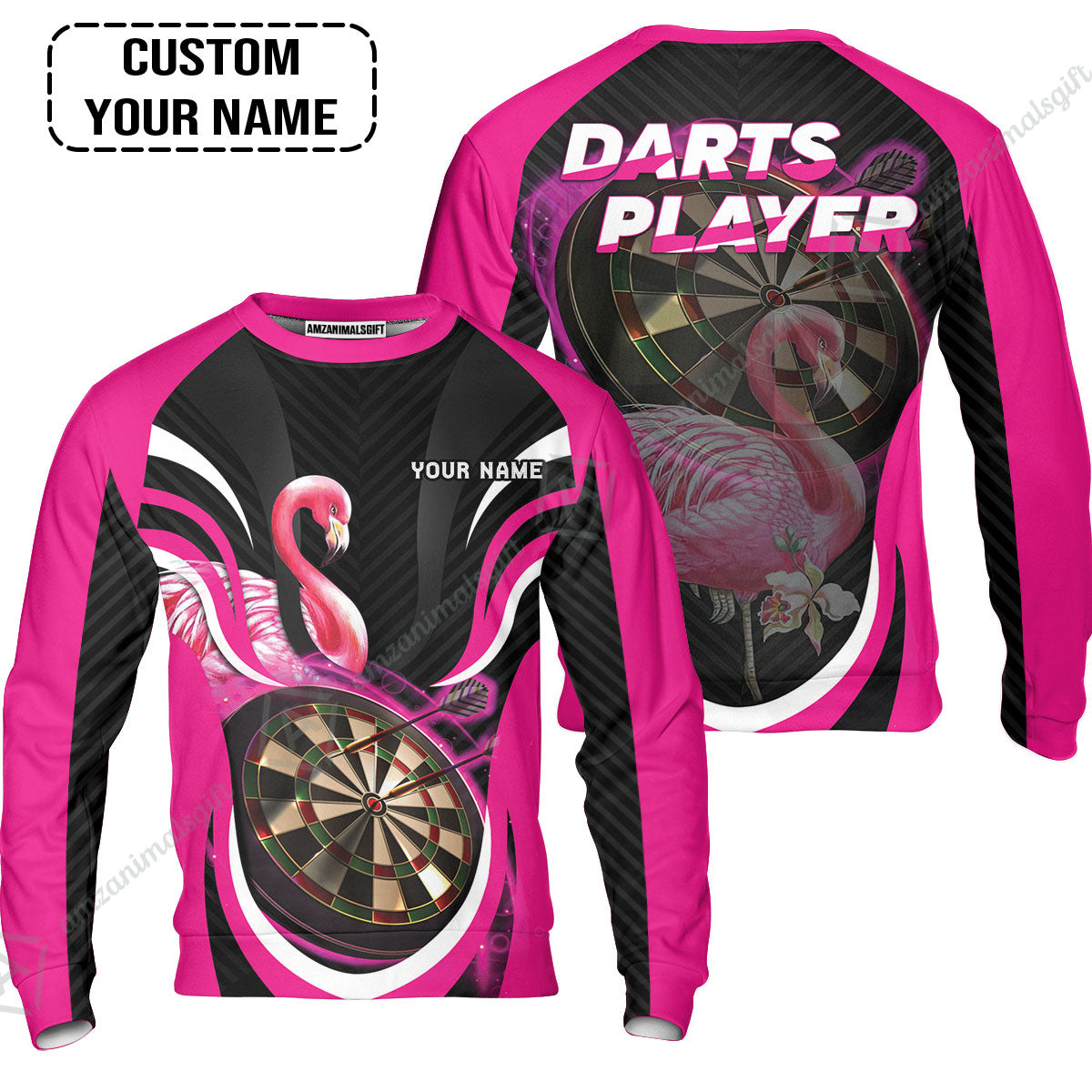 Customized Darts Long Polo Shirt, Flamingo Darts Shirt, Personalized Name Darts Long Polo Shirt