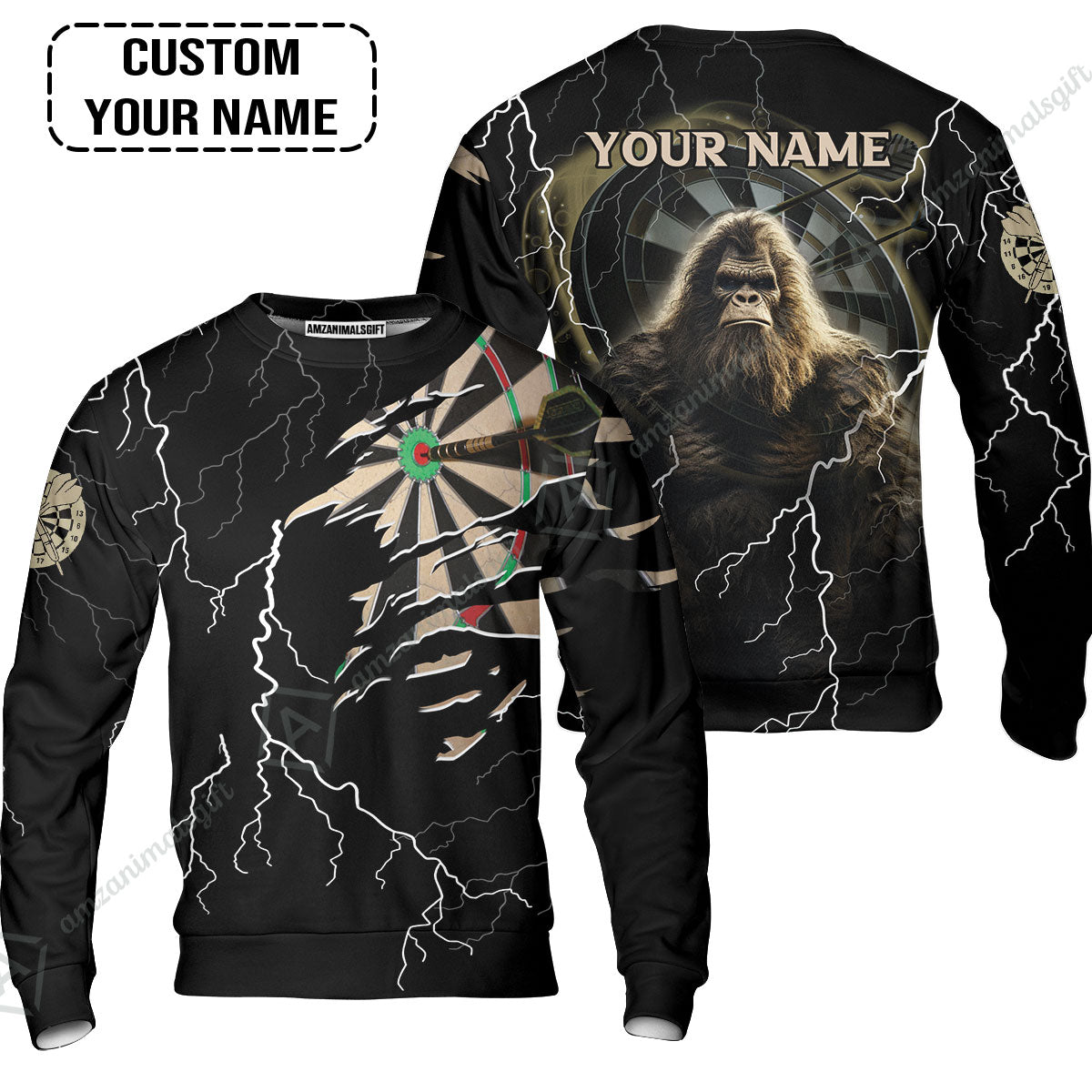 Customized Name Darts Long Polo Shirt, Bullseye Dartboard Personalized Bigfoot And Darts Long Polo Shirt