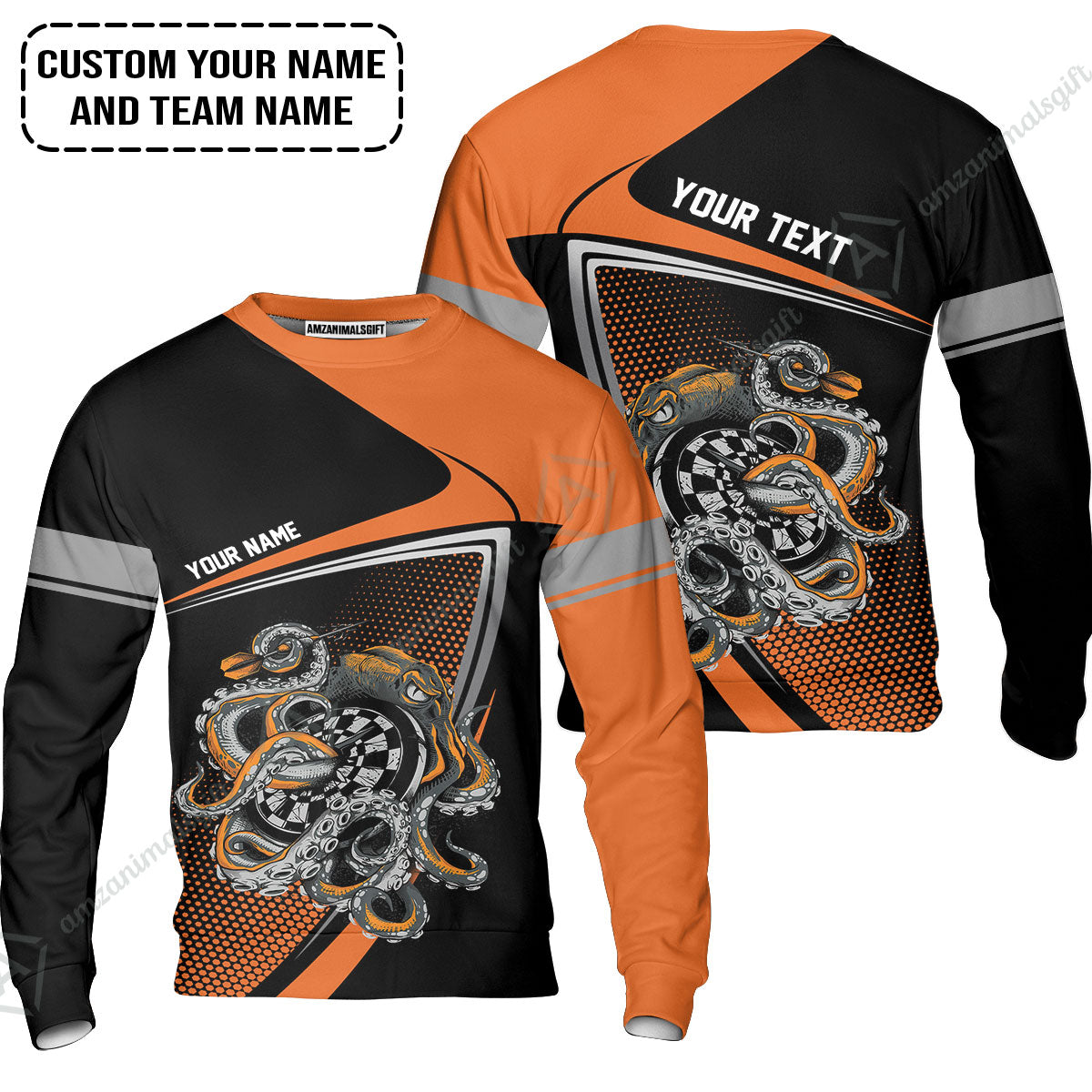 Customized Name & Text Darts Zip Polo Shirt, Personalized Darts And Octopus Zip Polo Shirt