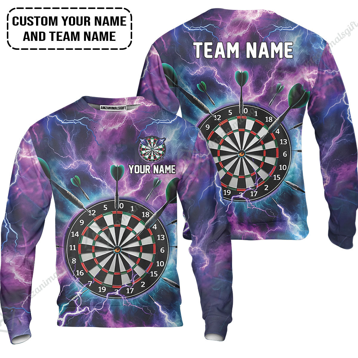 Personalized Darts Zip Polo Shirt - Custom Name & Team Name Purple Thunder Lightning Zip Polo Shirt