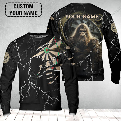 Customized Name Darts Sweatshirt, Bullseye Dartboard Personalized Bigfoot And Darts Sweatshirt