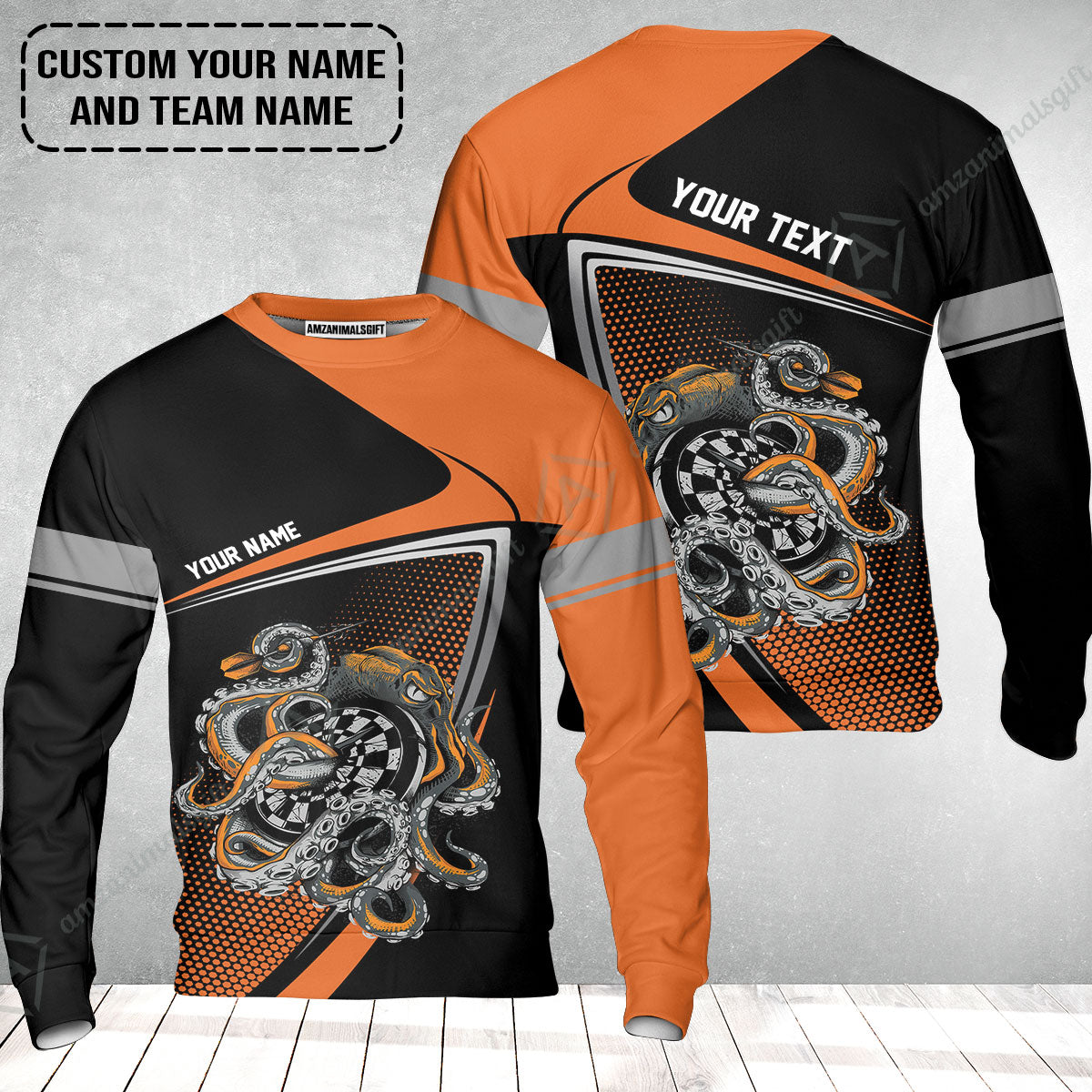 Customized Name & Text Darts Sweatshirt, Personalized Darts And Octopus Sweatshirt