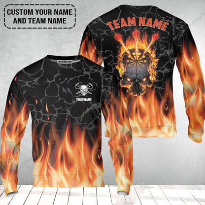 Personalized Darts Sweatshirt - Custom Name & Team Name Orange Flame Skull Darts Sweatshirt