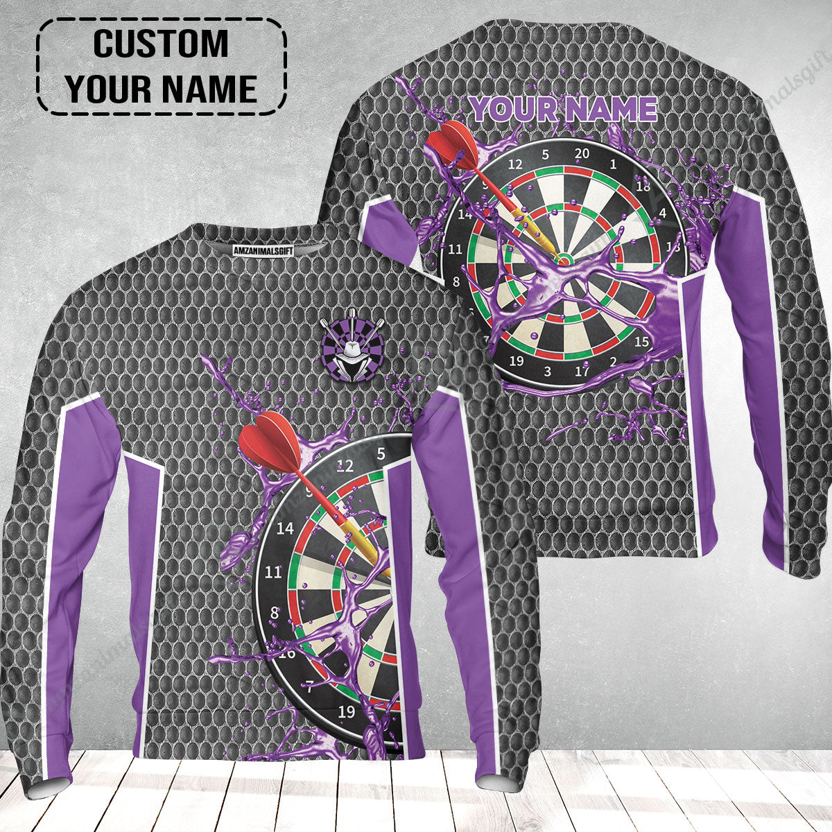 Customized Darts Sweatshirt, Teal Darts Water Honeycomb, Personalized Name Sweatshirt