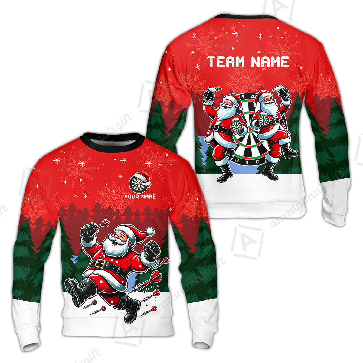 Custom Funny Santa Darts Team Unisex Polo Shirts, Darts uniforms Funny Santa Personalized Name And Team Name