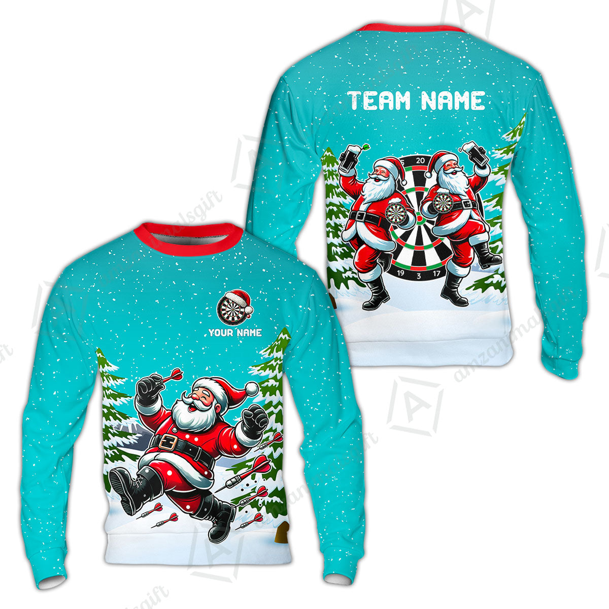 Custom Funny Santa Darts Team Unisex Polo Shirts, Darts uniforms Funny Santa Personalized Name And Team Name