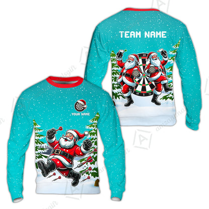 Custom Funny Santa Darts Team Unisex Polo Shirts, Darts uniforms Funny Santa Personalized Name And Team Name
