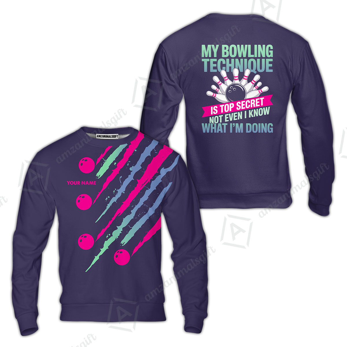 Customized Bowling Jersey, My Bowling Technique Is Top Secret - Personalized Name Stand Collar Quarter-zip Shirt