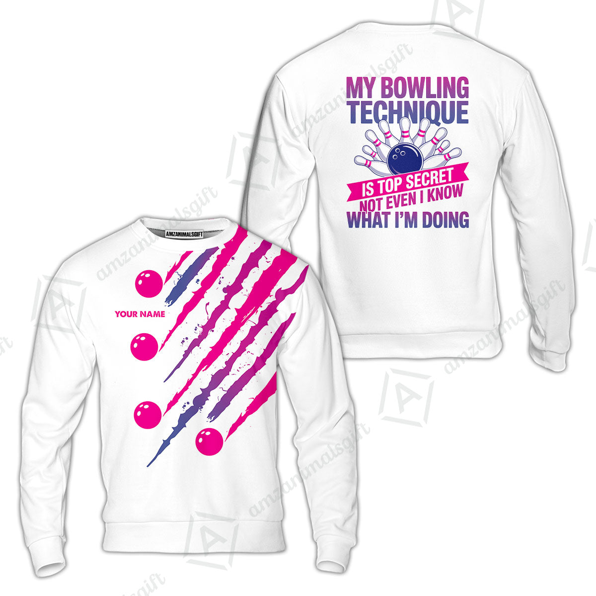 Customized Bowling Jersey, My Bowling Technique Is Top Secret - Personalized Name Stand Collar Quarter-zip Shirt