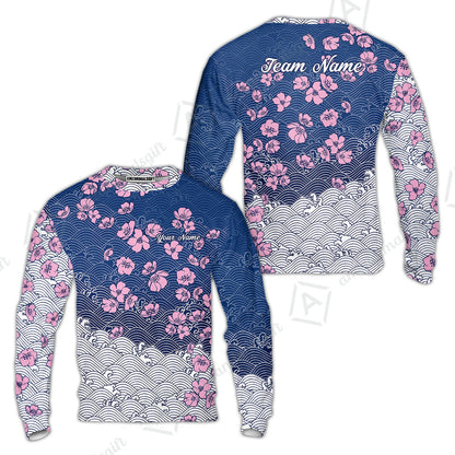 Customized Bowling Quarter-Zip Jersey Polo Shirts, Flowers Cherry Blossom Bowling Shirt For Tournament Team Men Women Bowlers