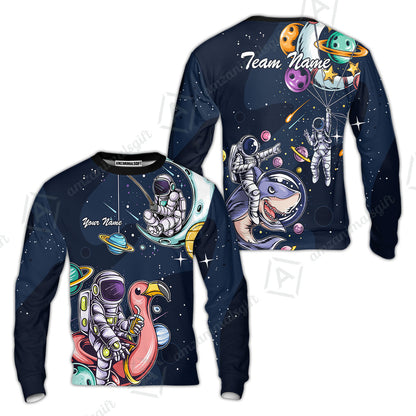 Customized Bowling Unisex Polo Shirt, Galaxy Astronaut, Bowling Uniforms, Personalized Name And Team Name