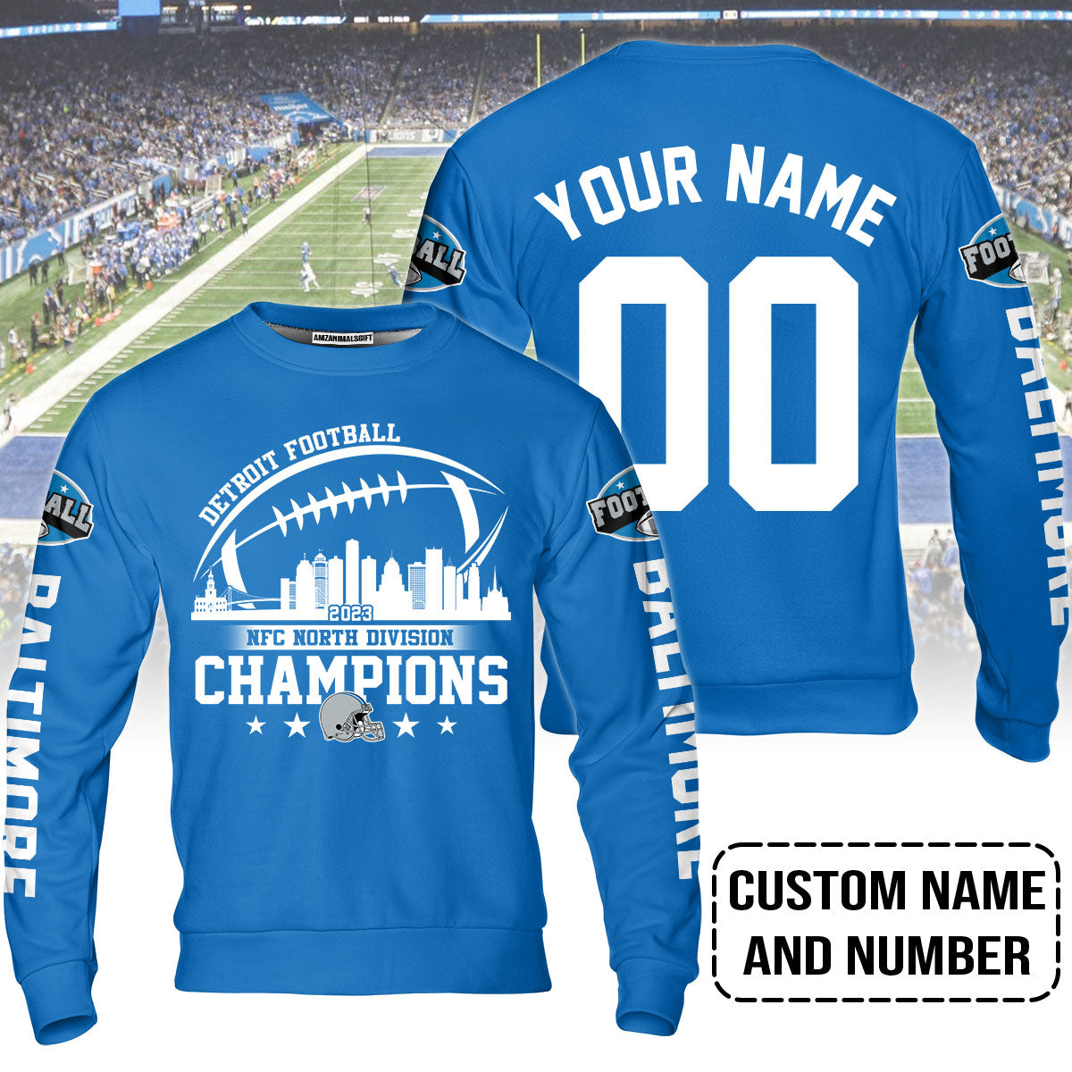 Detroit Football 2023 NFC North Champs Skyline Rugby Ball Custom Sweatshirt, T Shirt, Hoodies, V-neck, Long Sleeve, Baseball Jersey