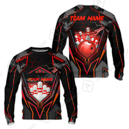 Customized Bowling Jersey, Bowling And Pins Abstract Grunge Texture X Multicolor Option Customized Name And Team Name Zipper Polo Jerseys Shirts