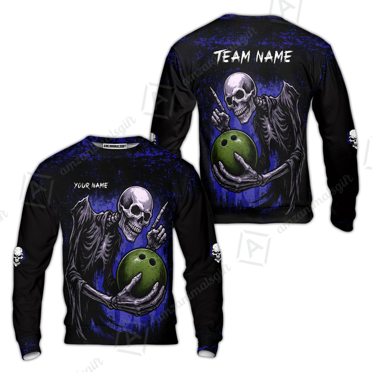 Custom Colorful Skeleton Bowling Team Jerseys Polo Shirts, Bowling uniforms, Bowling Shirts Personalized Name And Team Name