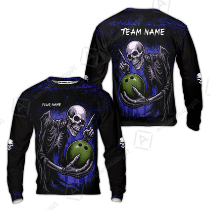 Custom Colorful Skeleton Bowling Team Jerseys Polo Shirts, Bowling uniforms, Bowling Shirts Personalized Name And Team Name