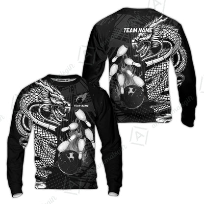 Custom Bowling Team Jerseys Polo Shirts, Bowling uniforms Bowling & Pins Dragon Flame Fire Multicolor Options Personalized Name And Team Name