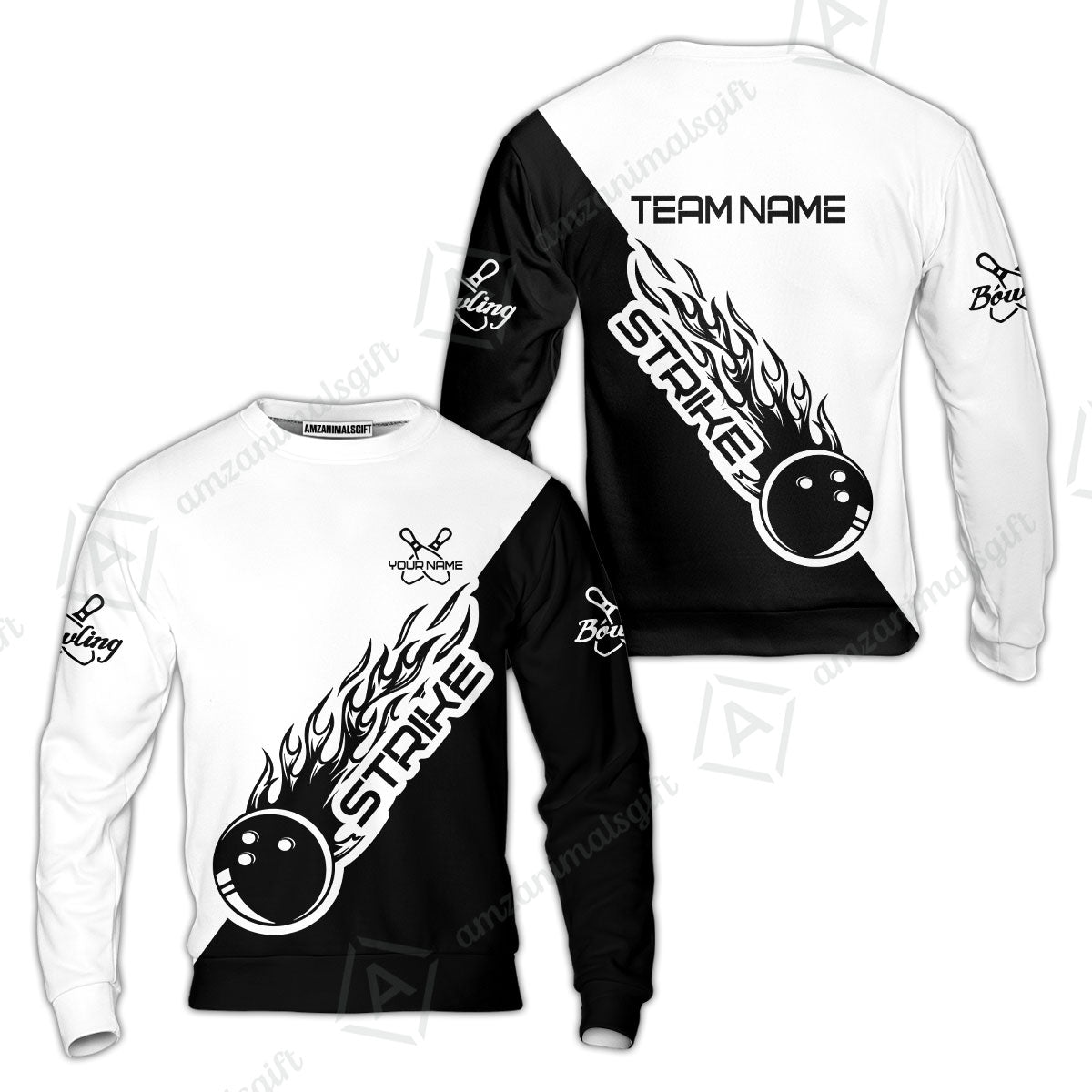 Bowling Customized Jersey Black White Shirt Strike Ball Bowling Tenpin Quarter Zip Shirt For Bowlers, Bowling Team