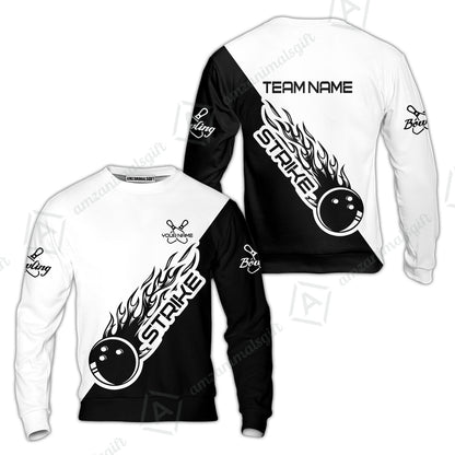 Bowling Customized Jersey Black White Shirt Strike Ball Bowling Tenpin Quarter Zip Shirt For Bowlers, Bowling Team