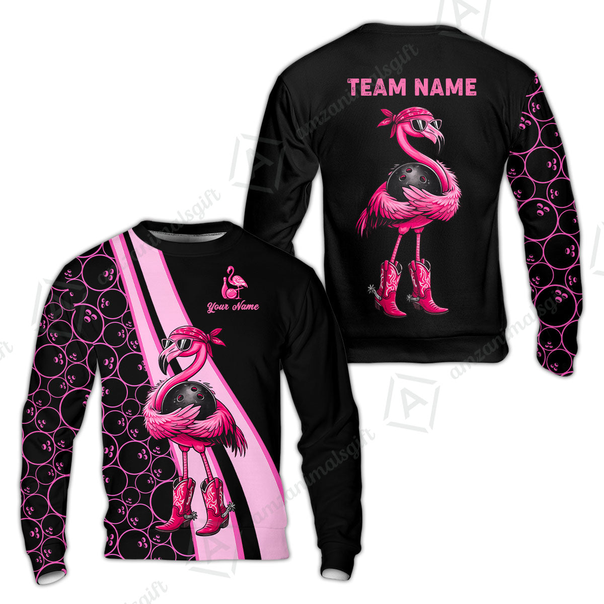 Custom Bowling Jersey Polo Shirt, Cowgirl Flamingo Bowling Custom Bowling Jersey Team Shirt For Players With Name & Team Name