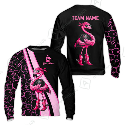 Custom Bowling Jersey Polo Shirt, Cowgirl Flamingo Bowling Custom Bowling Jersey Team Shirt For Players With Name & Team Name