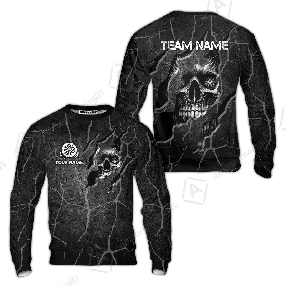 Customized Darts Sweatshirt, Torn-Up Skull Dartboard Eyes Darts Sweatshirt Team Style Jersey for Darts Players