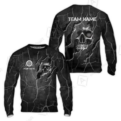 Customized Darts Sweatshirt, Torn-Up Skull Dartboard Eyes Darts Sweatshirt Team Style Jersey for Darts Players