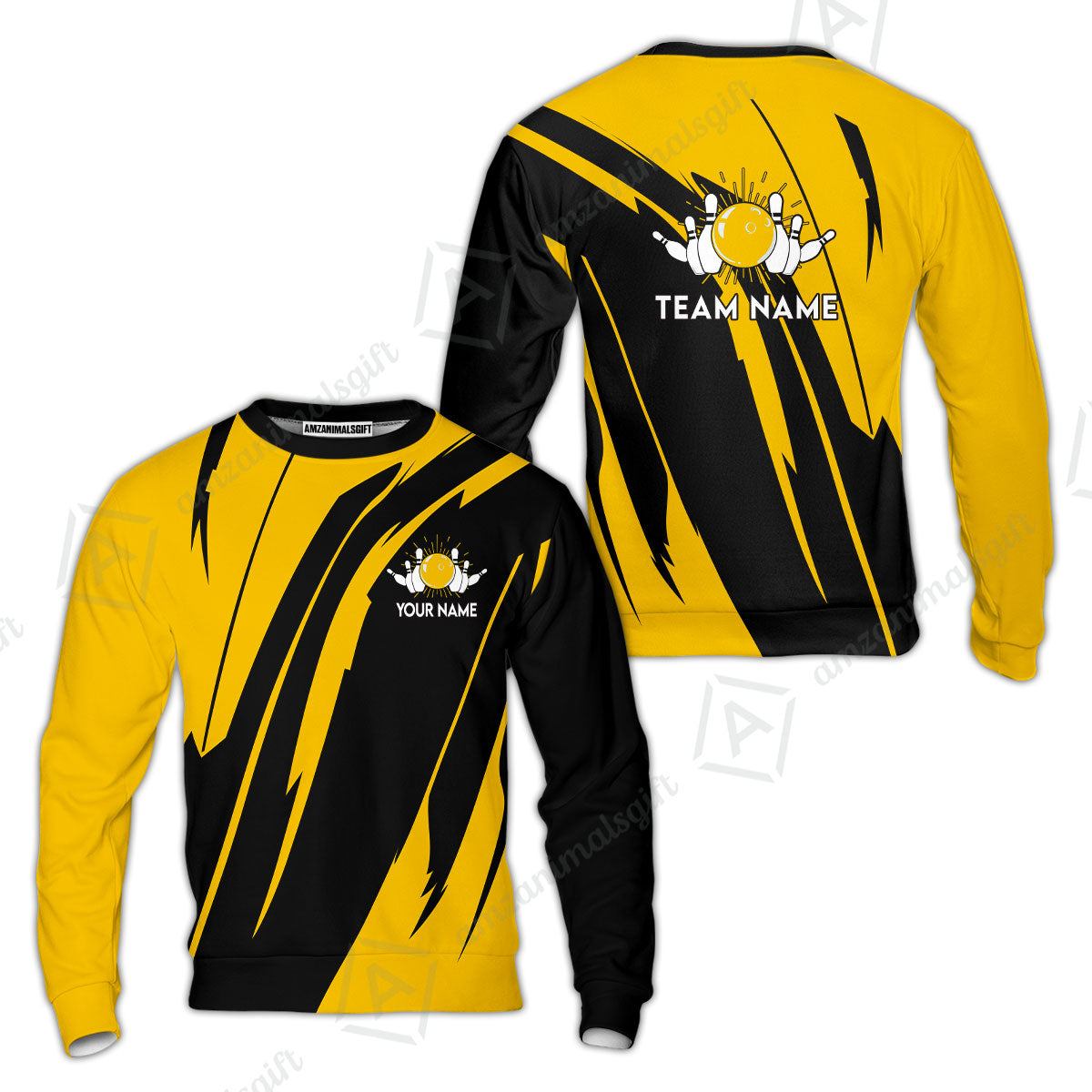 Custom Bowling Team Jerseys Polo Shirts, Ocean Blue Yellow Bowling uniforms, Custom Bowling Shirts With Personalized Name And Team Name